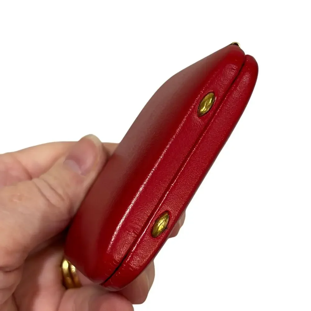 Vintage key case red leather hard shell keeper organize keys hinged secure box